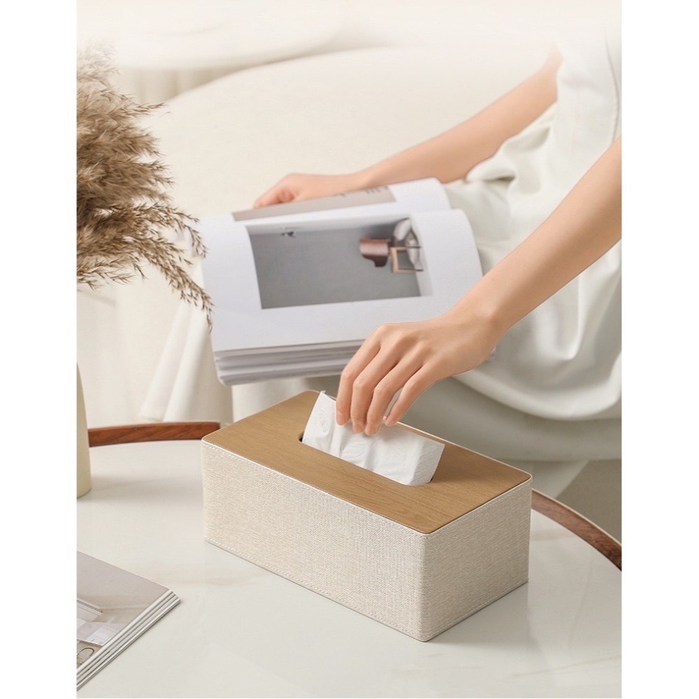 Mia🎈 北歐簡約面紙盒 /皮革材質抽取面紙盒 木紋面紙盒-細節圖2