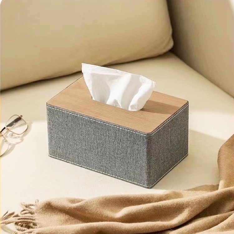 Mia🎈 北歐簡約面紙盒 /皮革材質抽取面紙盒 木紋面紙盒-細節圖3