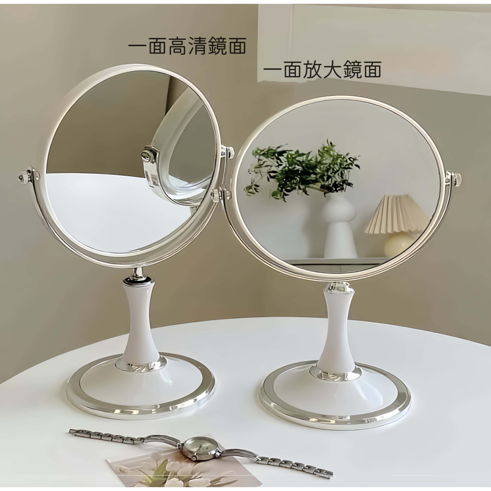 【韓系極簡風】360°旋轉雙面化妝鏡 高清放大鏡面 無死角上妝神器 可調角度 放大鏡面 桌鏡 立鏡-細節圖2