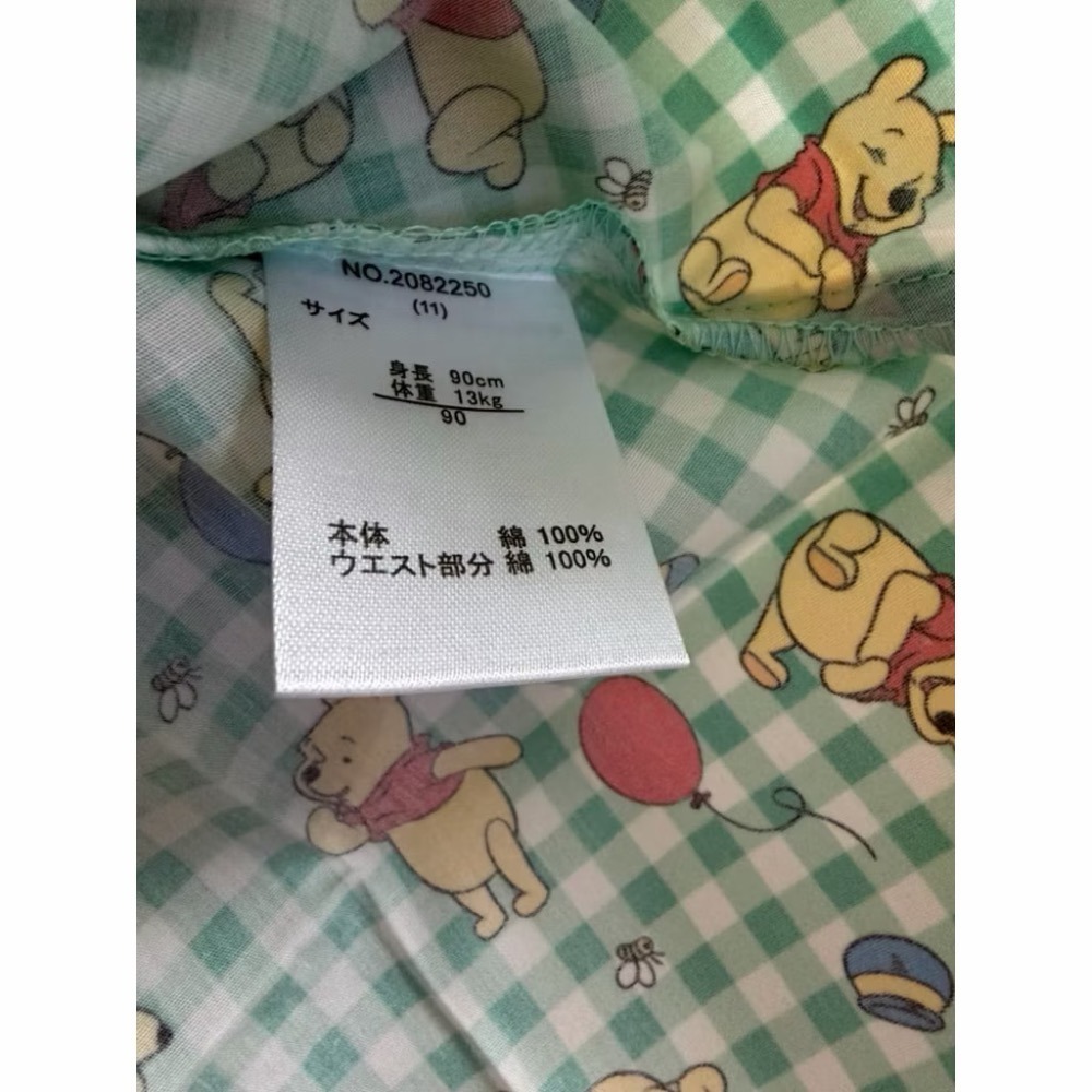 🔸台灣現貨快速出货🔸日本🇯🇵futa 兒童小熊維尼上衣裙，女童紅色、綠色格紋娃娃領蕾絲短袖上衣-細節圖4