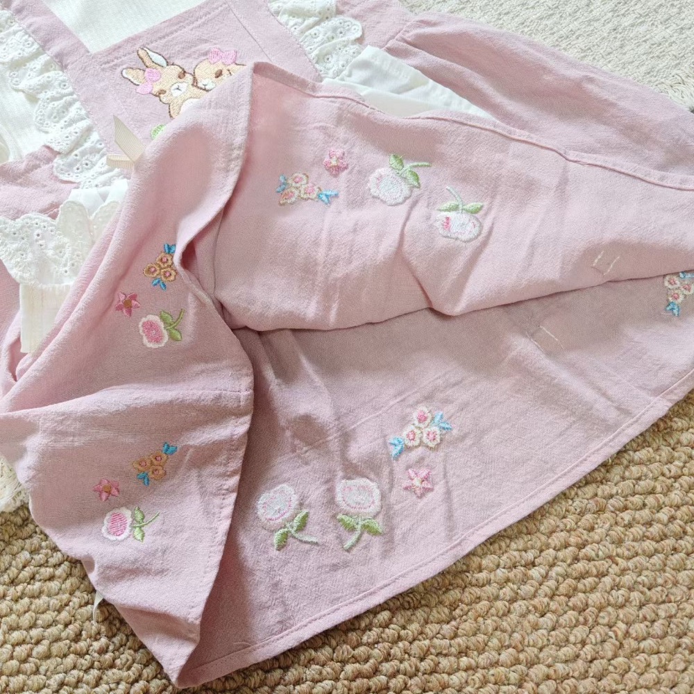 現貨✨日系甜美小兔子刺繡拼接蕾絲圍裙假兩件洋裝 寶寶洋裝 兒童洋裝  mamaraku 風格-細節圖8