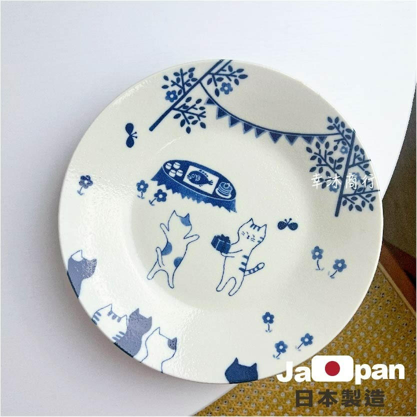 【幸沐商行】日本製Kanesada Seito貓咪野餐餐盤 盤子 碗盤 陶瓷盤 圓盤 日本食器 深盤 長盤 貓咪釣魚野餐-細節圖4