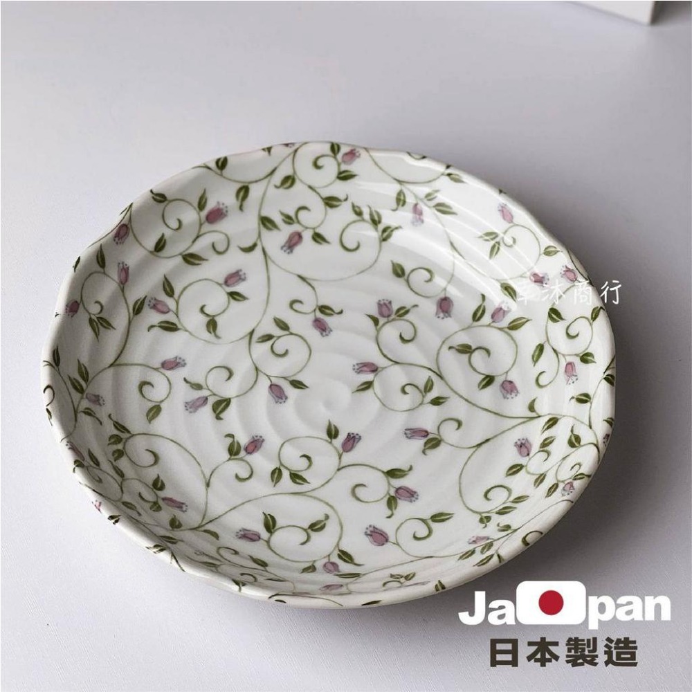 幸沐商行】日本製紫花綠藤8吋餐盤盤子碗盤陶瓷盤平盤淺盤加厚圓盤日本