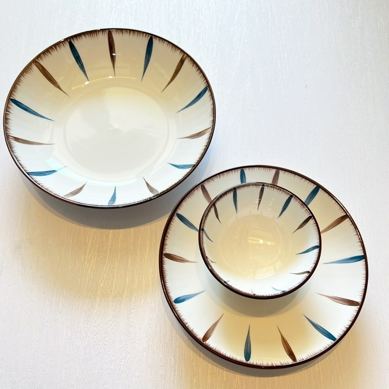 【幸沐商行】日式藍和條紋拼接餐盤 陶瓷盤 深盤 7寸盤 8寸盤 醬料碗碟 碟子 盤子 民宿 餐廳 盤子 加厚餐盤 陶瓷碟-細節圖2