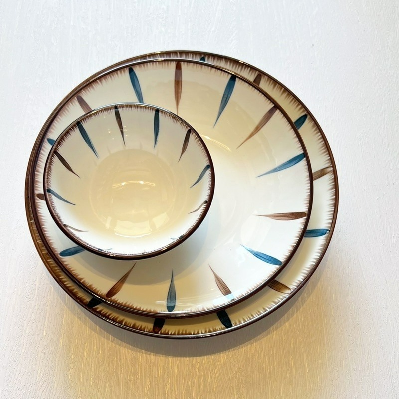 【幸沐商行】日式藍和條紋拼接餐盤 陶瓷盤 深盤 7寸盤 8寸盤 醬料碗碟 碟子 盤子 民宿 餐廳 盤子 加厚餐盤 陶瓷碟-細節圖7