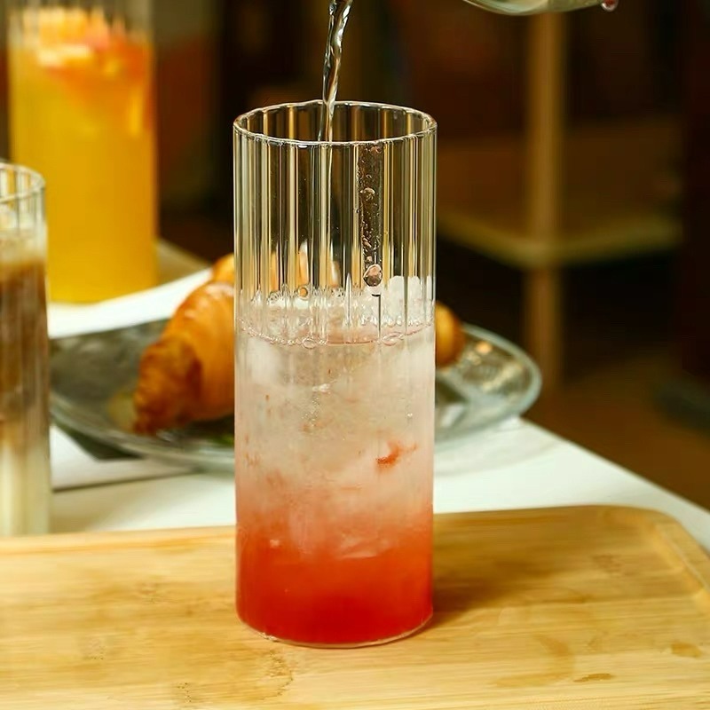 【幸沐商行】日式條紋高硼硅耐熱玻璃 咖啡杯 拿鐵 果茶杯 簡約條紋 玻璃杯 氣泡水 耐熱玻璃 啤酒杯450ml-細節圖2