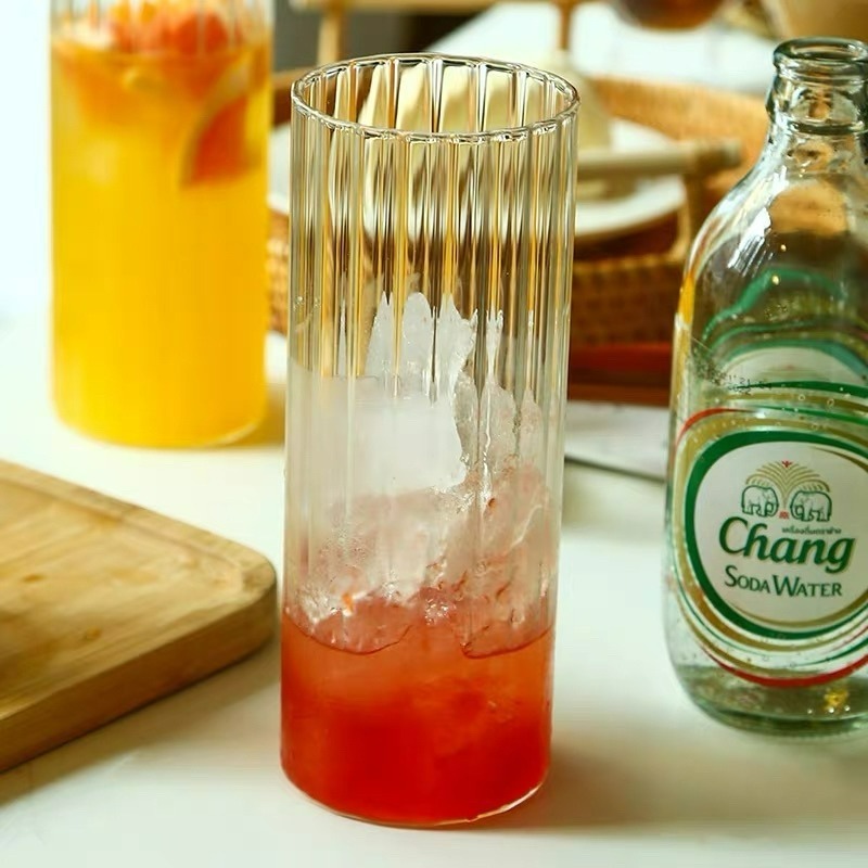 【幸沐商行】日式條紋高硼硅耐熱玻璃 咖啡杯 拿鐵 果茶杯 簡約條紋 玻璃杯 氣泡水 耐熱玻璃 啤酒杯450ml-細節圖4