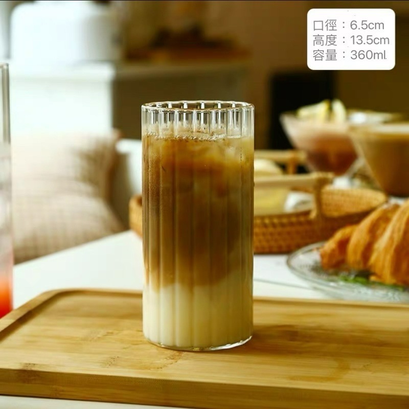 【幸沐商行】日式條紋高硼硅耐熱玻璃 咖啡杯 拿鐵 果茶杯 簡約條紋 玻璃杯 氣泡水 耐熱玻璃 啤酒杯450ml-細節圖6