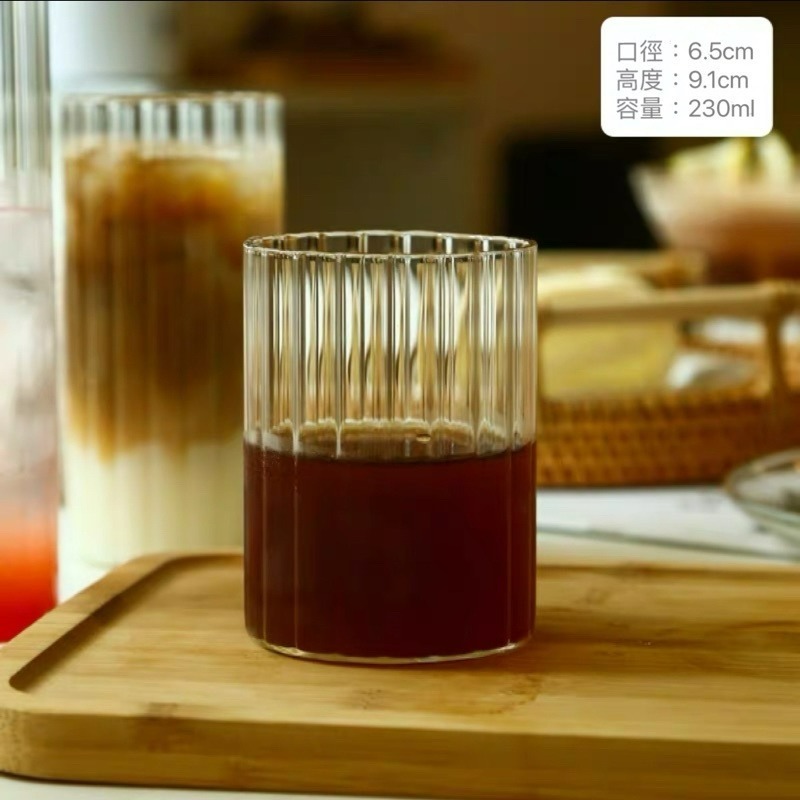 【幸沐商行】日式條紋高硼硅耐熱玻璃 咖啡杯 拿鐵 果茶杯 簡約條紋 玻璃杯 氣泡水 耐熱玻璃 啤酒杯450ml-細節圖7