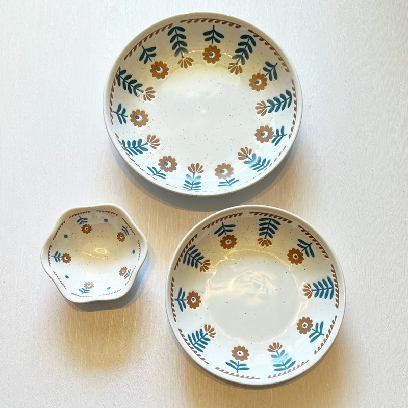 【幸沐商行】日式復古芝麻手繪小花陶瓷餐盤 盤子 意大利麵盤 水果沙拉餐盤 拍照碗盤 碗碟 7寸8寸深盤 小碟子 醬料碟子-細節圖2