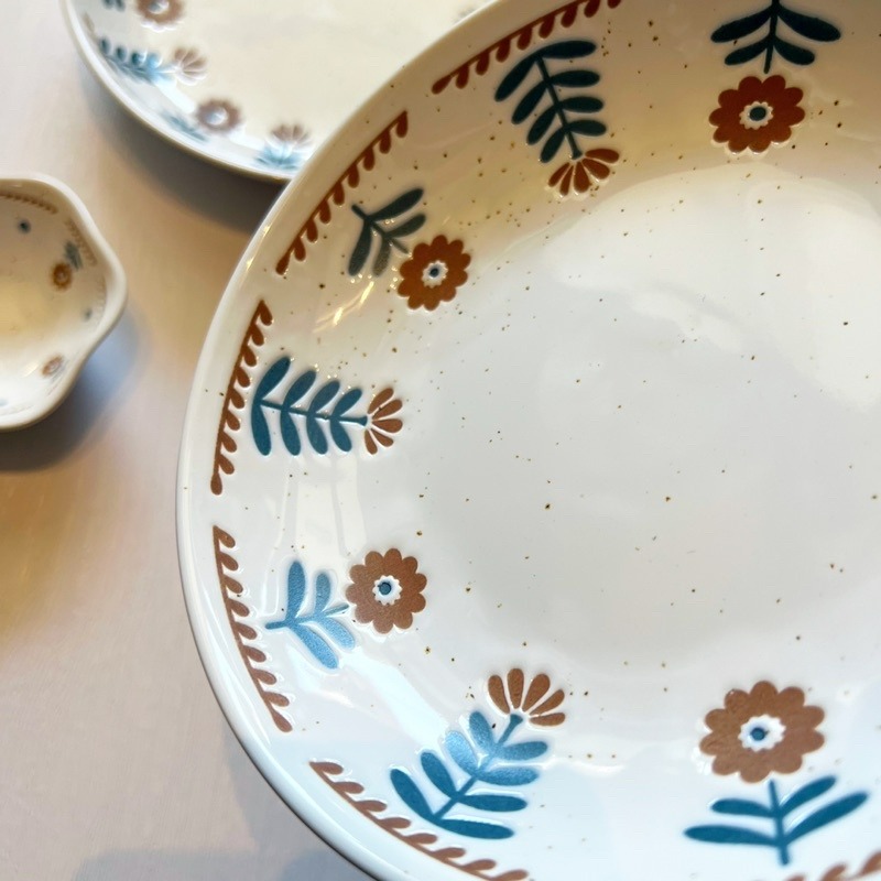 【幸沐商行】日式復古芝麻手繪小花陶瓷餐盤 盤子 意大利麵盤 水果沙拉餐盤 拍照碗盤 碗碟 7寸8寸深盤 小碟子 醬料碟子-細節圖8