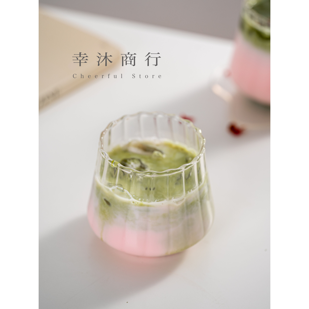 【幸沐商行】新款條紋栗子玻璃杯 咖啡杯拿鐵杯 牛奶杯 冷飲杯 水杯 茶杯 高硼硅玻璃杯 400ml容量 耐熱玻璃-細節圖2