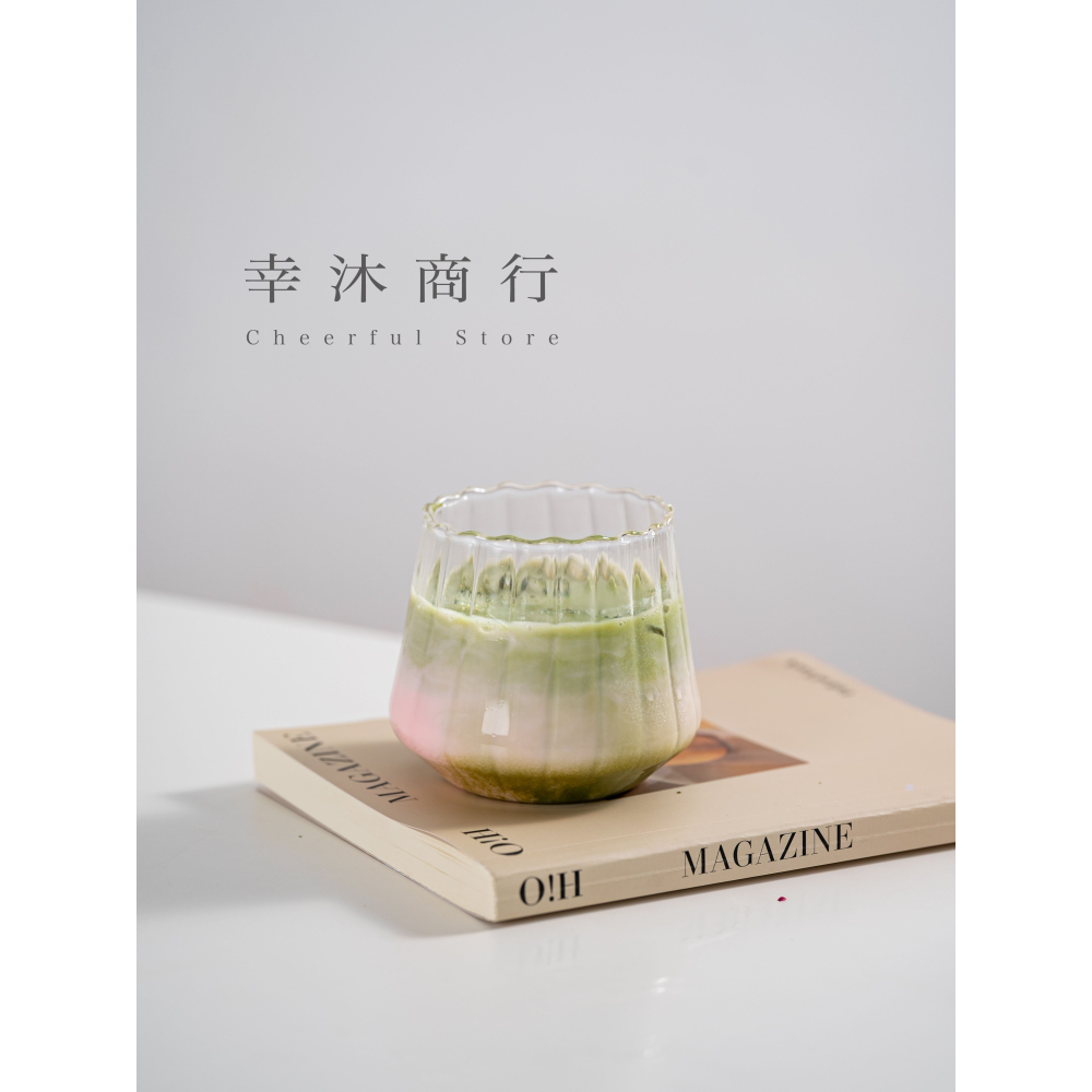 【幸沐商行】新款條紋栗子玻璃杯 咖啡杯拿鐵杯 牛奶杯 冷飲杯 水杯 茶杯 高硼硅玻璃杯 400ml容量 耐熱玻璃-細節圖6