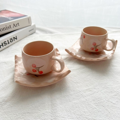 【幸沐商行】日本製日本手繪梅花陶瓷咖啡杯套組 泡茶套組5入