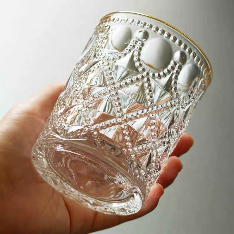 【幸沐商行】 2023新款復古浮雕菱形威士忌杯 飲料杯 果汁杯 酒吧杯 玻璃杯 酒杯 咖啡杯 咖啡杯 拍照道具 餐杯-細節圖5