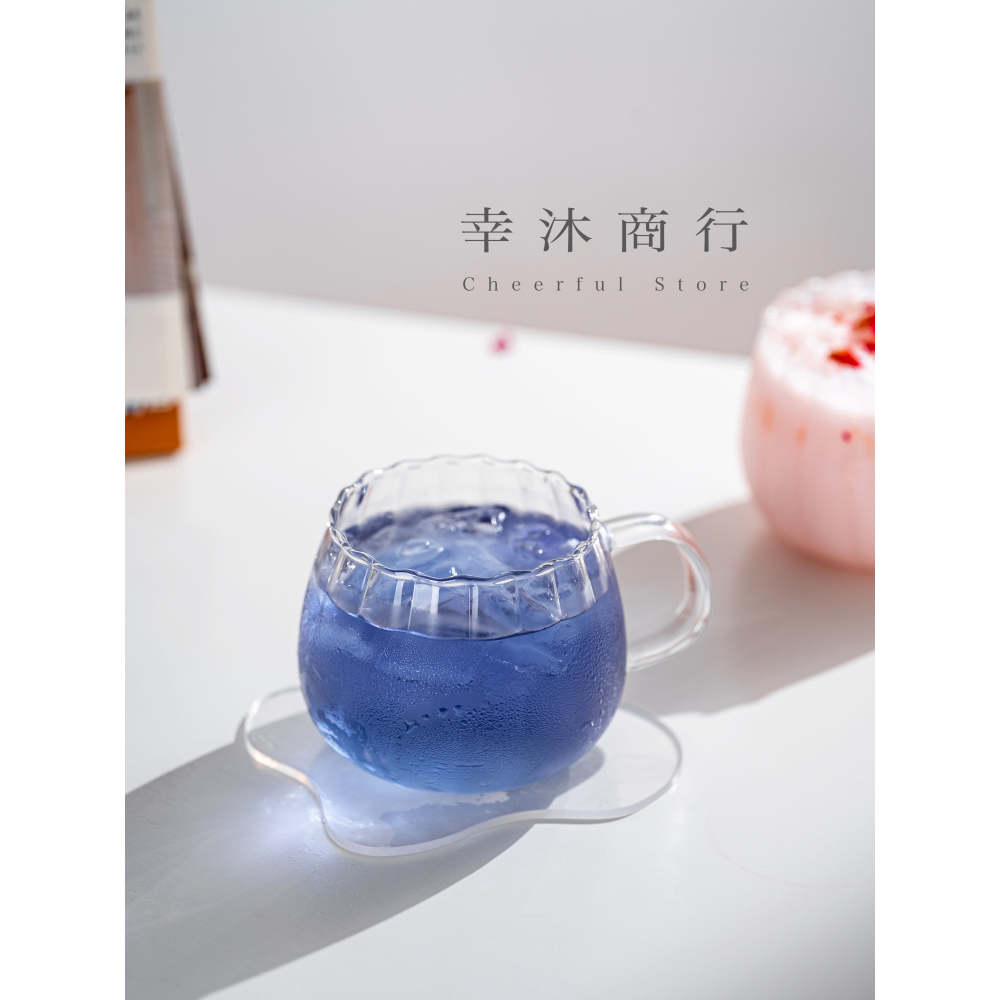 【幸沐商行】簡約條紋花瓣玻璃杯 牛奶杯早餐杯 冰拿鐵冰美式杯 花茶杯 高顏質玻璃杯 水杯 耐熱玻璃 400ml容量-細節圖9