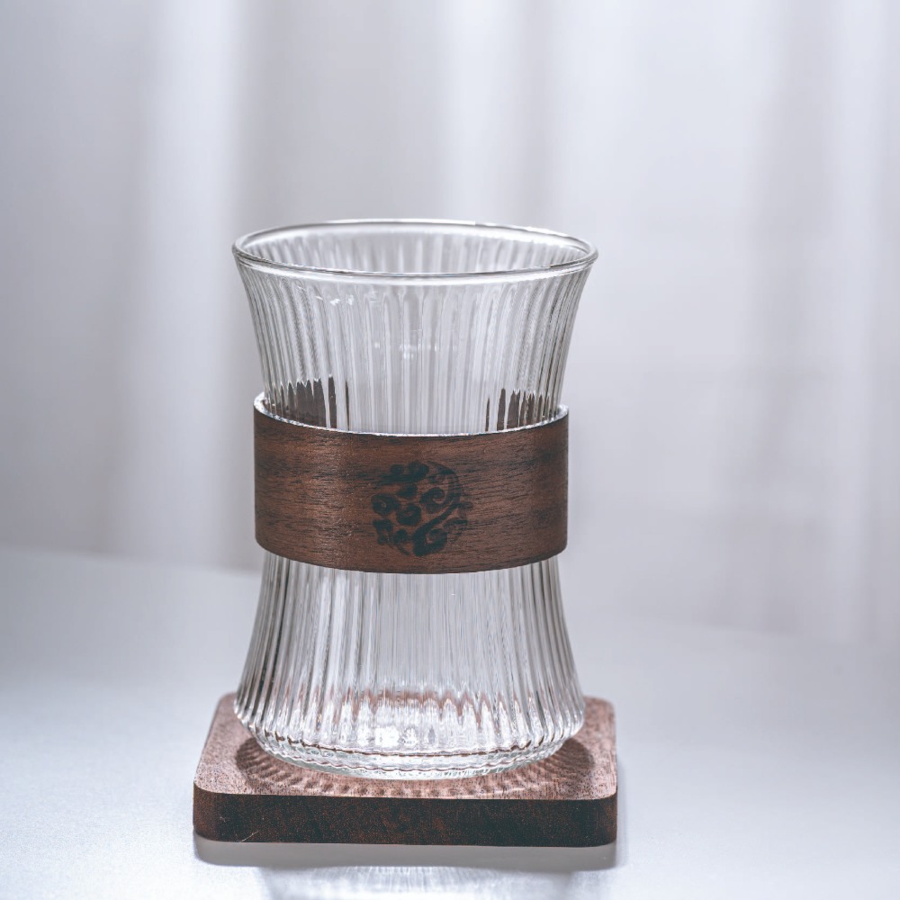 【幸沐商行】胡桃木玻璃茶杯 錘目紋 直條紋 泡茶杯 冷飲杯 套組 日式泡茶杯 玻璃木杯套裝 胡桃木套環-規格圖11