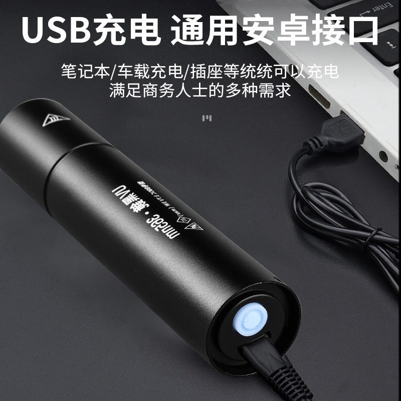 【金光閃閃】LED 365NM 手電筒 USB充電 紫外線 UV燈 螢光燈 驗鈔燈 固化燈 貓癬 玉石 蜜蠟 翡翠 珠寶-細節圖2