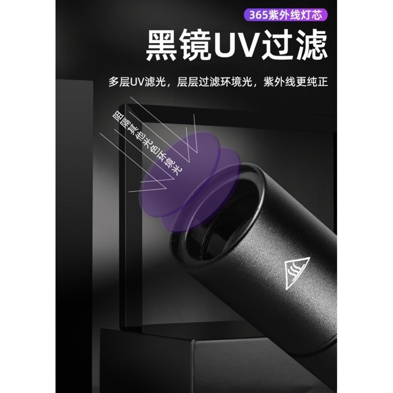 【金光閃閃】LED 365NM 手電筒 USB充電 紫外線 UV燈 螢光燈 驗鈔燈 固化燈 貓癬 玉石 蜜蠟 翡翠 珠寶-細節圖3