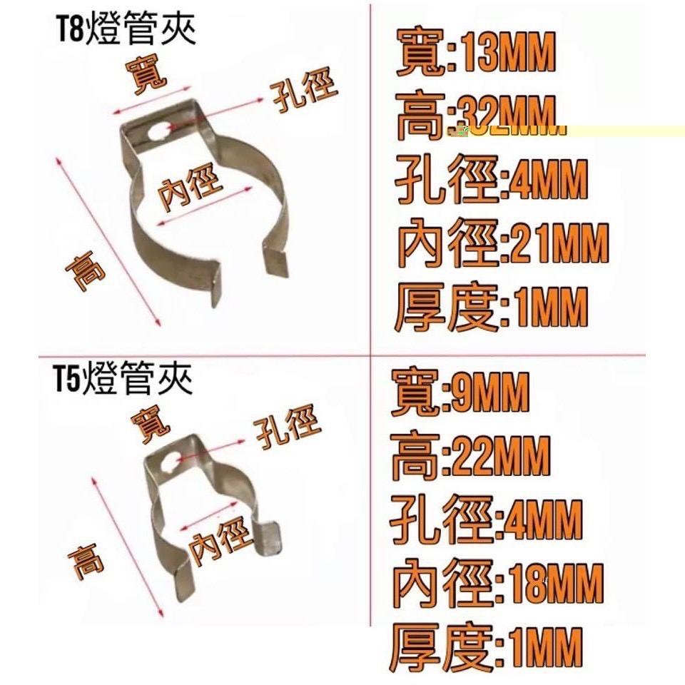 T5燈管 T8燈管 專用燈勾 附螺絲 燈管夾 燈夾 固定夾 支架夾 層板夾 日光燈夾 LED燈夾-細節圖2