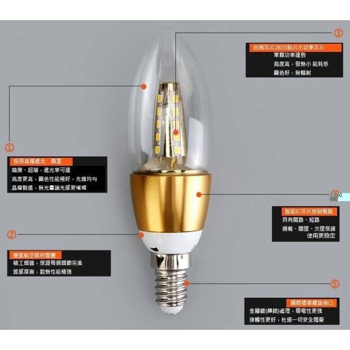 【金光閃閃】含稅價  LED燈泡 全電壓 110V 220V 5W B22 尖清燈泡 船舶燈泡 B-22 約鎢絲含稅價-細節圖6