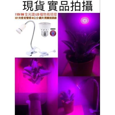 110V 8W 全光譜 LED 植物燈 E27 夾燈 植物生長燈 栽培燈 多肉植物 育苗 花卉