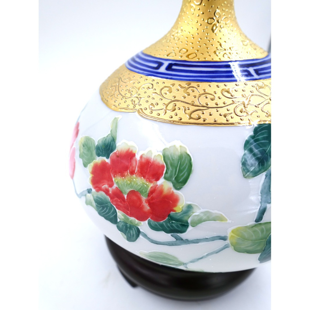 台灣國寶彩繪大師-林春香 茶花雙喜瓶 花開富貴聚寶盆 招財開運 雙喜臨門 財源廣進 純手工精雕 法華彩風水收藏-細節圖2