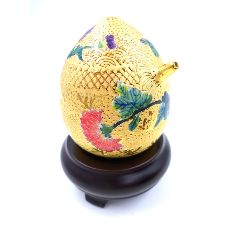 故宮御用國寶彩繪大師-林春香 開運法華菊花水滴壺 手工 立體 國寶彩繪 法華瓷 招財壺法華彩 父親節 文房四寶 附禮盒-細節圖8