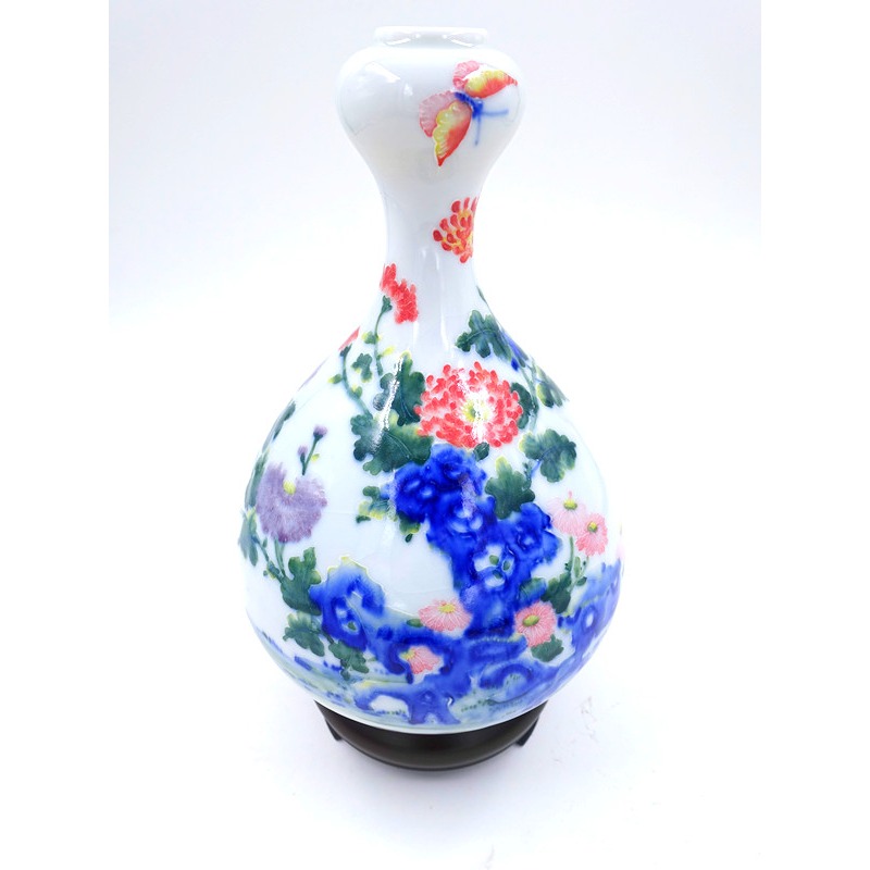 故宮御用國寶彩繪大師-林春香 法華菊花蒜頭瓶 花發富貴聚寶盆 招財開運 吉星高照 財源廣進 聚寶盆 手工精雕 法華彩收藏-細節圖4