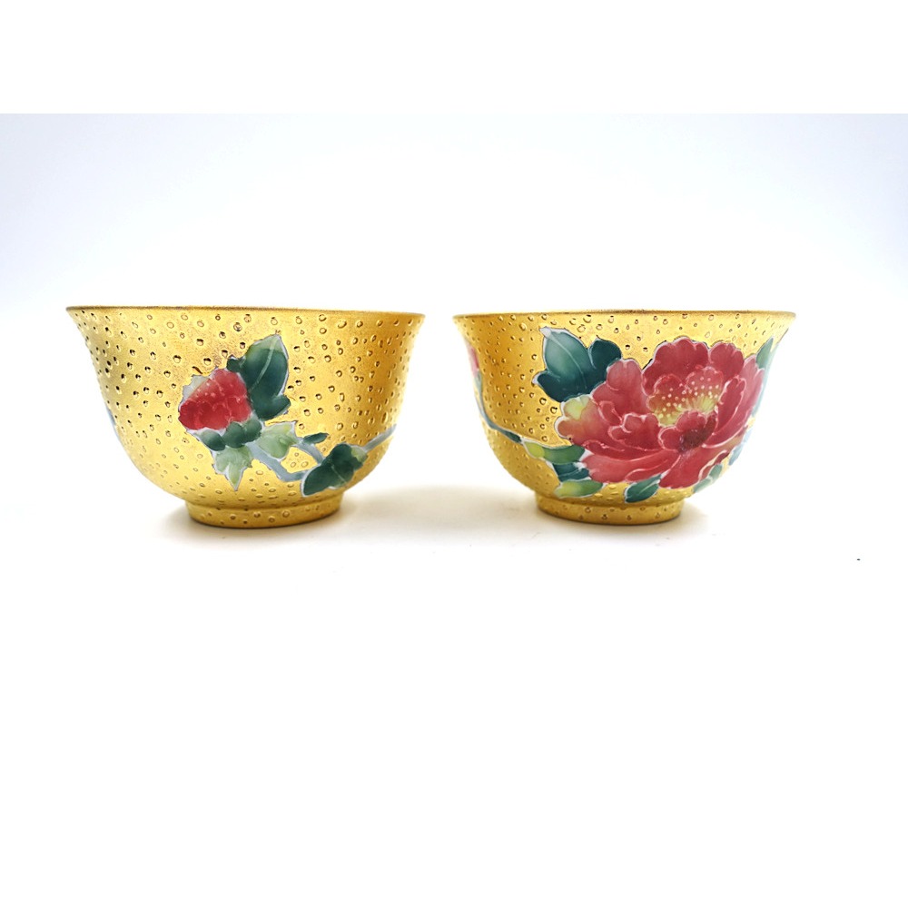 故宮御用國寶彩繪大師-林春香 法華牡丹金杯招財組 父親節 收藏 手工精雕 法華彩 立體 古玩收藏 附禮盒 擺飾 茶具現貨-細節圖3