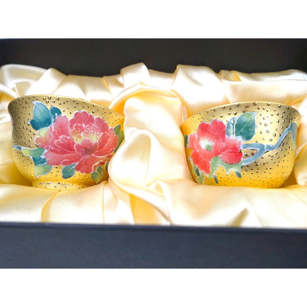 故宮御用國寶彩繪大師-林春香 法華牡丹金杯招財組 父親節 收藏 手工精雕 法華彩 立體 古玩收藏 附禮盒 擺飾 茶具現貨-細節圖6