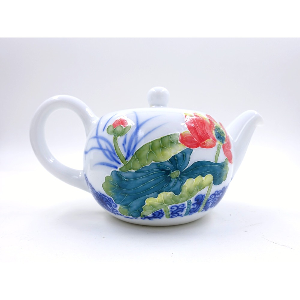 故宮御用國寶彩繪大師-林春香 法華荷花壺禮盒 招財法華瓷 泡茶高級瓷器 贈禮 附禮盒 父親節獻禮 茶壺 瓷器送茶杯2個-細節圖3