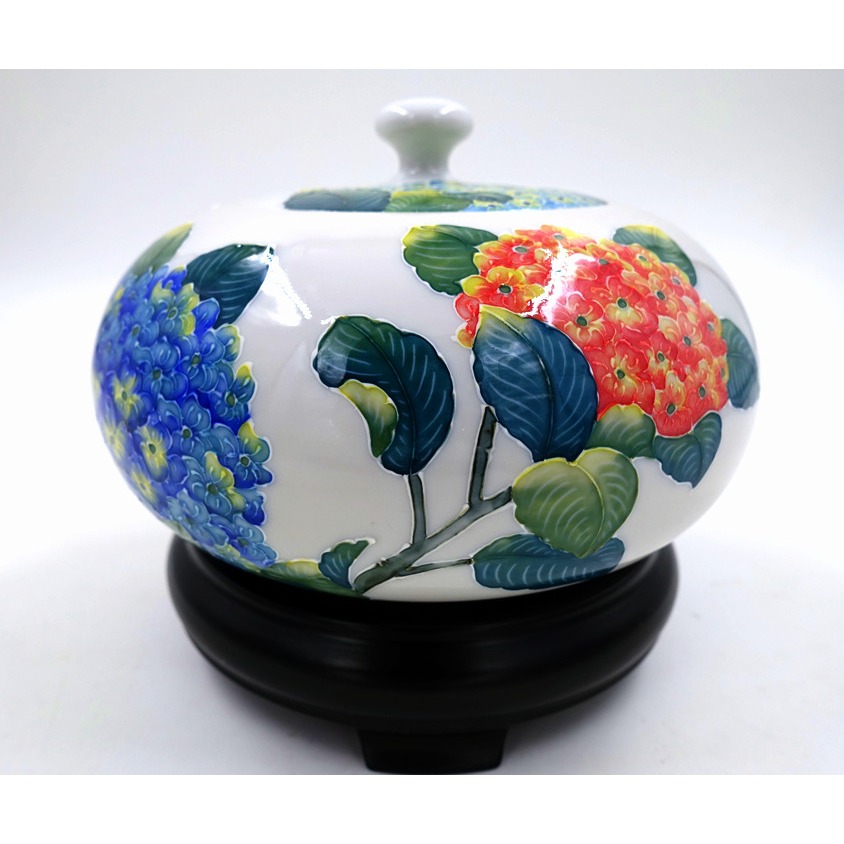 故宮御用國寶彩繪大師-林春香 法華繡球花聚寶盆 招財吉祥 風水 招財開運 吉星高照 財源廣進 聚寶盆 手工精雕法華彩現貨-細節圖3