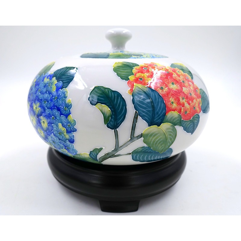 故宮御用國寶彩繪大師-林春香 法華繡球花聚寶盆 招財吉祥 風水 招財開運 吉星高照 財源廣進 聚寶盆 手工精雕法華彩現貨-細節圖4