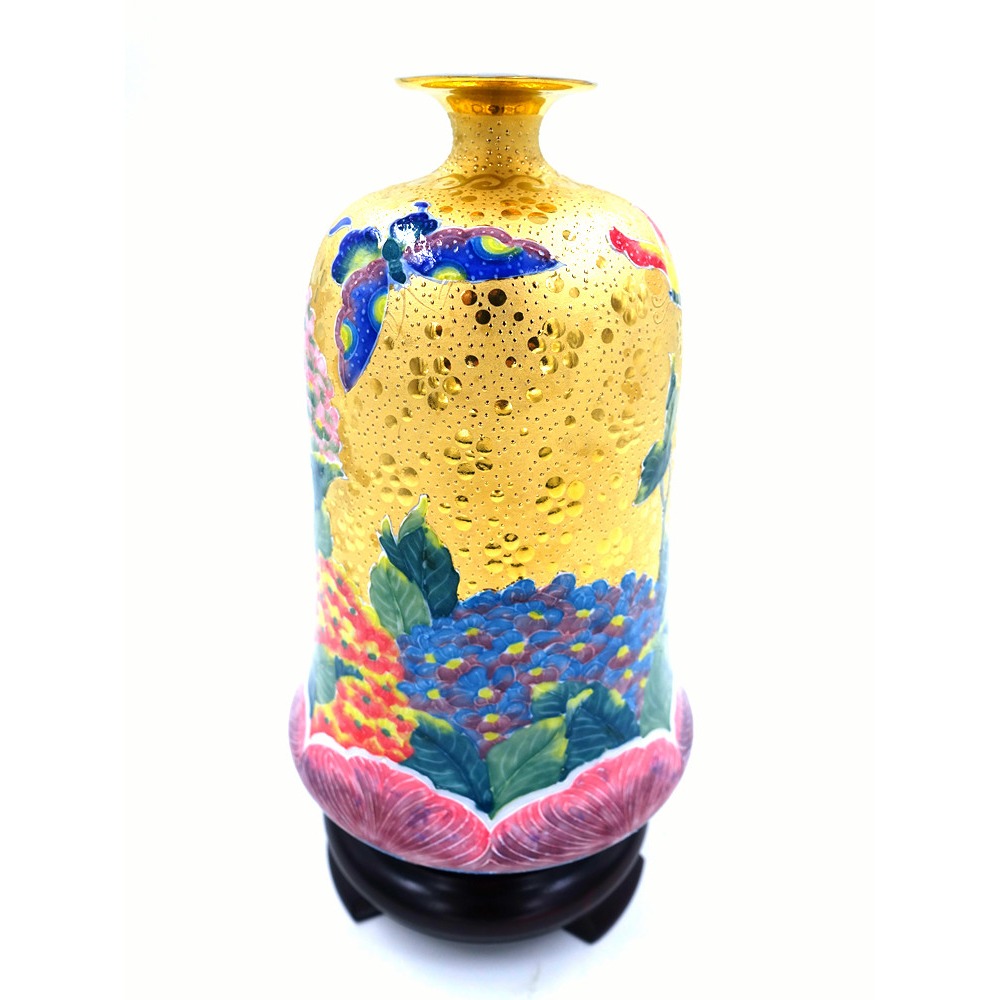 故宮御用國寶彩繪大師-林春香法華金彩繡球鐘瓶聚寶盆風水招財開運吉星