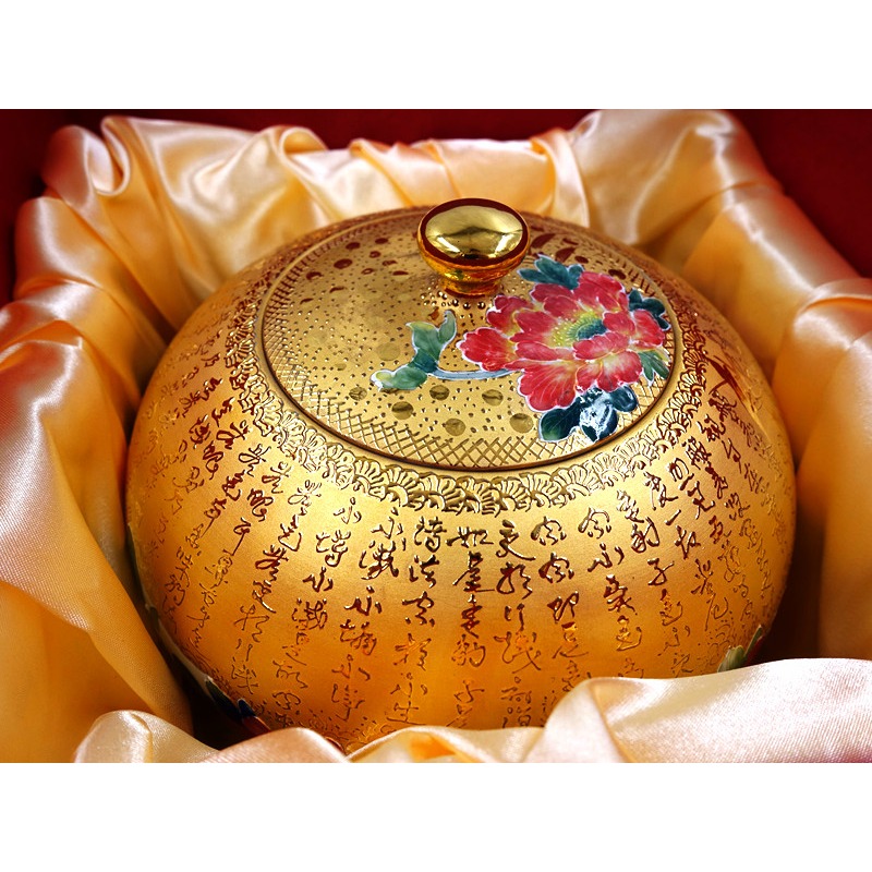 故宮御用國寶彩繪大師-林春香 牡丹心經聚寶盆 開運 招財聚寶盆 心經雕金聚寶盆 法華彩 收藏 風水聚寶盆 父親節送禮-細節圖3