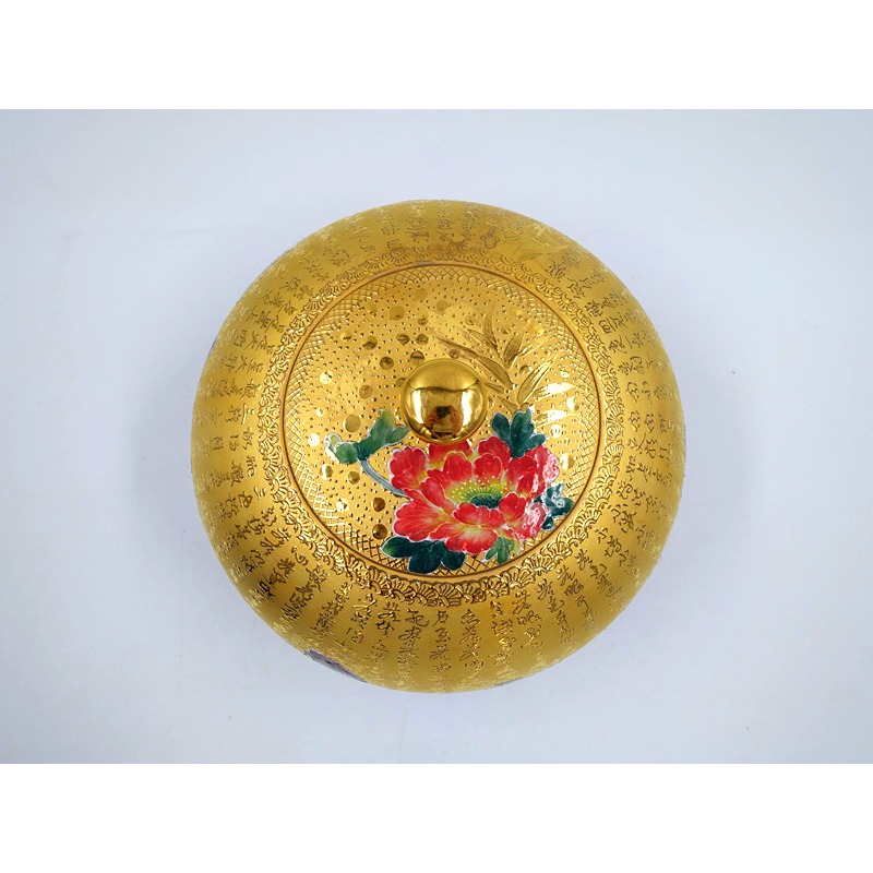 故宮御用國寶彩繪大師-林春香 牡丹心經聚寶盆 開運 招財聚寶盆 心經雕金聚寶盆 法華彩 收藏 風水聚寶盆 父親節送禮-細節圖4