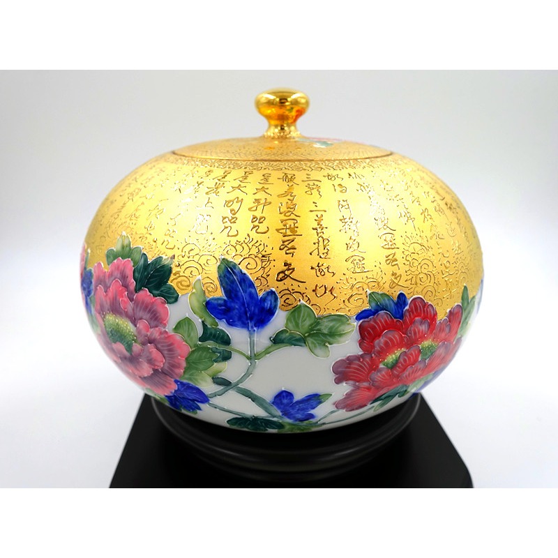 故宮御用國寶彩繪大師-林春香 牡丹心經聚寶盆 開運 招財聚寶盆 心經雕金聚寶盆 法華彩 收藏 風水聚寶盆 父親節送禮-細節圖6