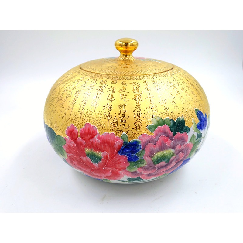 故宮御用國寶彩繪大師-林春香 牡丹心經聚寶盆 開運 招財聚寶盆 心經雕金聚寶盆 法華彩 收藏 風水聚寶盆 父親節送禮-細節圖7