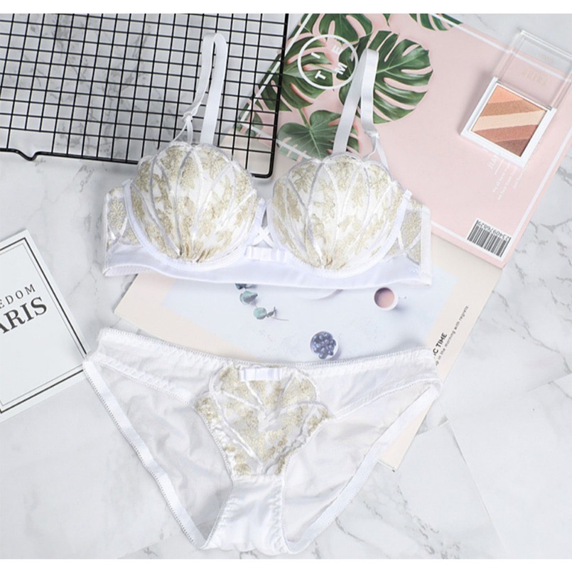 貝殼蕾絲半罩杯鋼圈內衣套裝-細節圖2