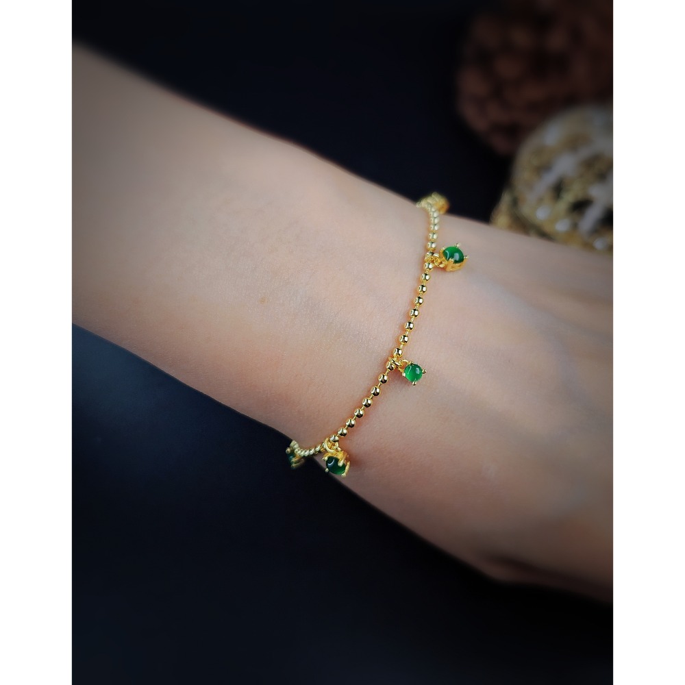 財富|高冰玻放光綠|A貨翡翠純銀圓珠手鏈-細節圖3