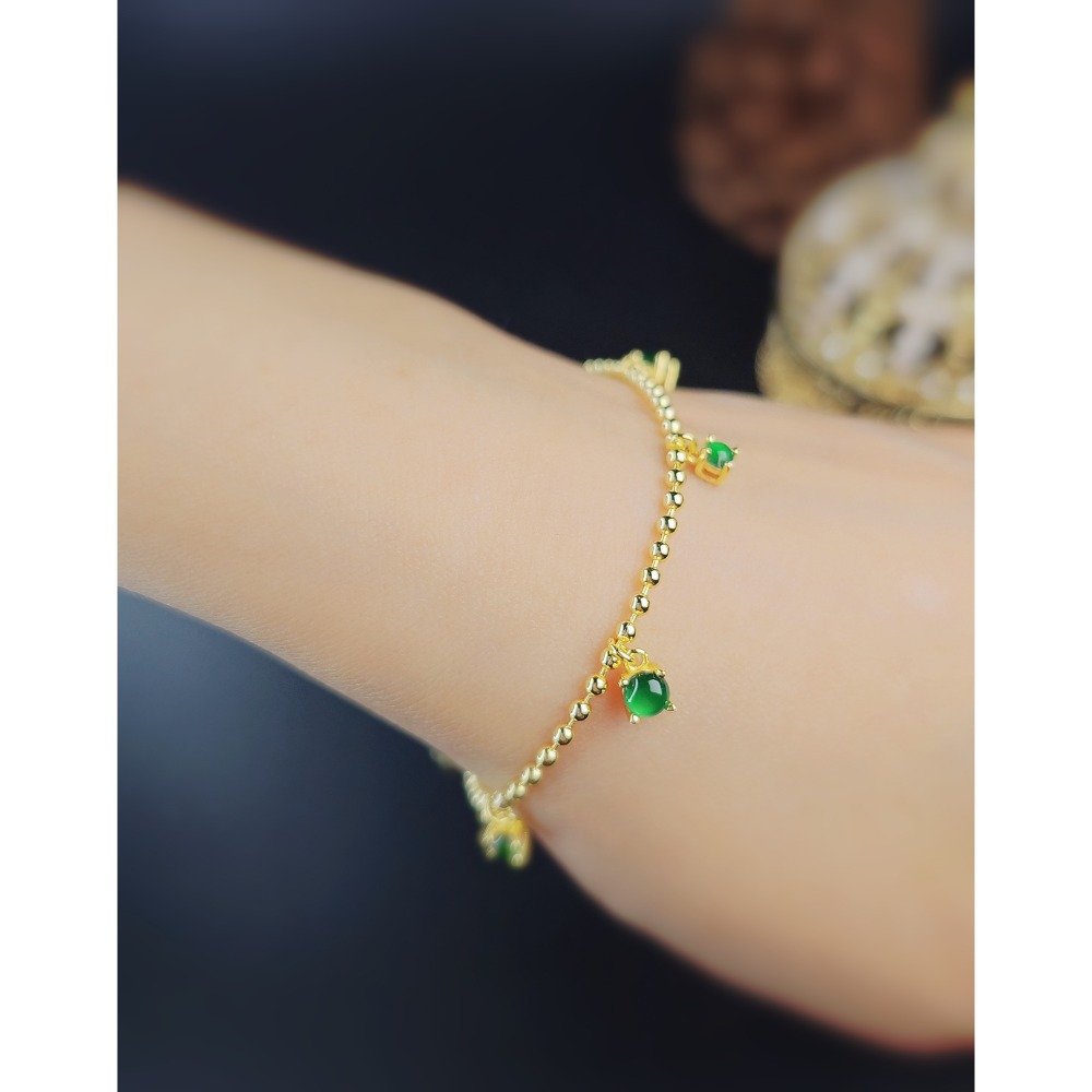 財富|高冰玻放光綠|A貨翡翠純銀圓珠手鏈-細節圖4