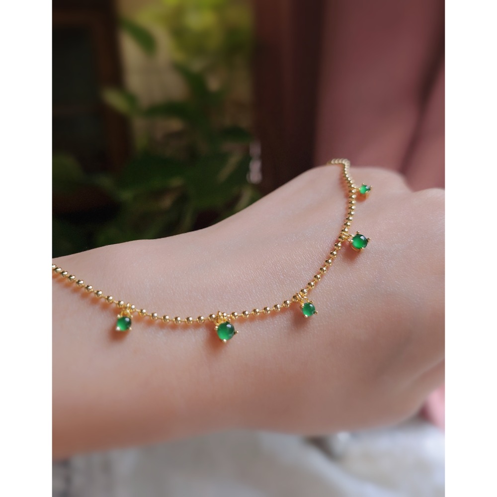 財富|高冰玻放光綠|A貨翡翠純銀圓珠手鏈-細節圖6