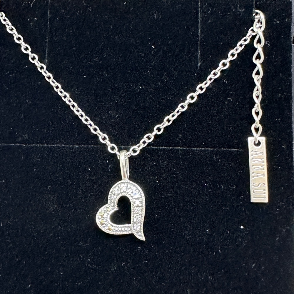 ANNA SUI 安娜蘇鏤空愛心鑲鑽925純銀項鍊-細節圖2
