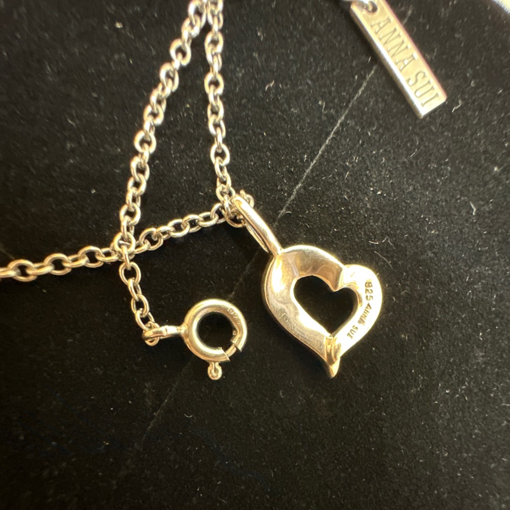 ANNA SUI 安娜蘇鏤空愛心鑲鑽925純銀項鍊-細節圖5