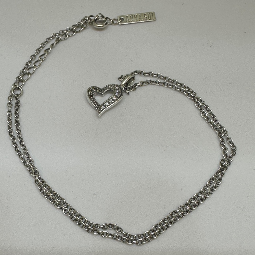 ANNA SUI 安娜蘇鏤空愛心鑲鑽925純銀項鍊-細節圖7