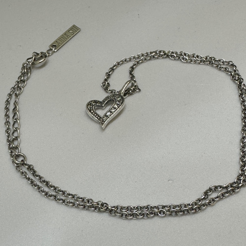 ANNA SUI 安娜蘇鏤空愛心鑲鑽925純銀項鍊-細節圖8