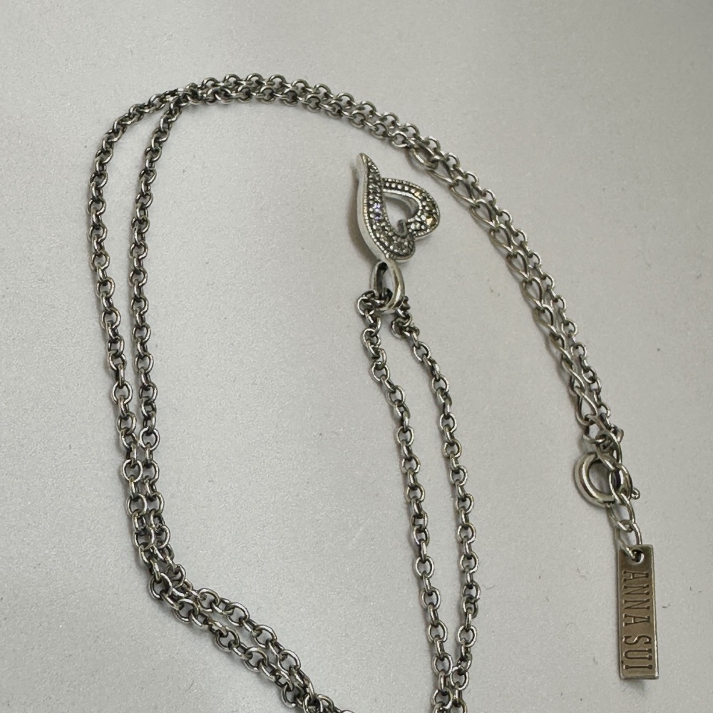 ANNA SUI 安娜蘇鏤空愛心鑲鑽925純銀項鍊-細節圖9