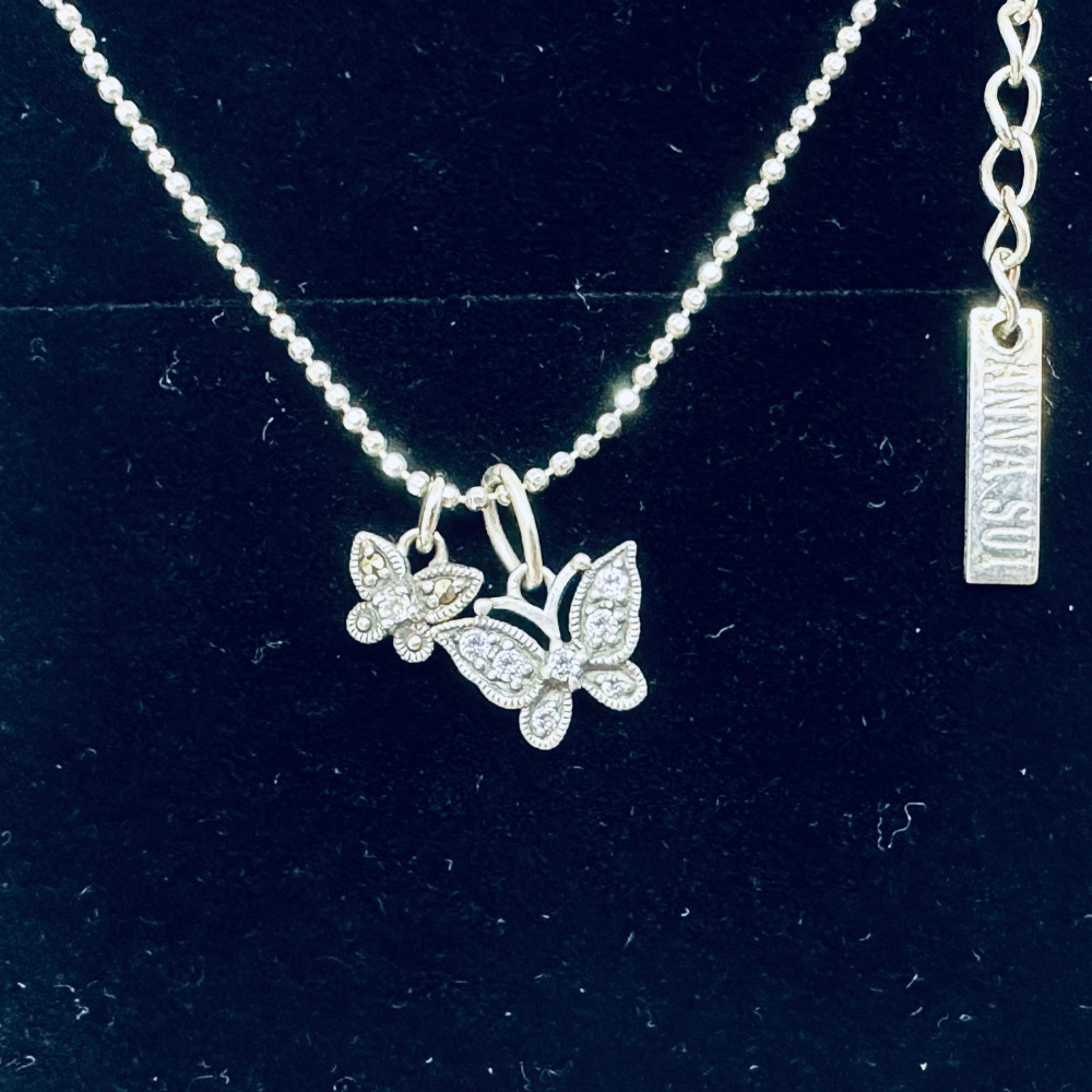 ANNA SUI安娜蘇大小鑽蝶雙墜925純銀項鍊-細節圖3