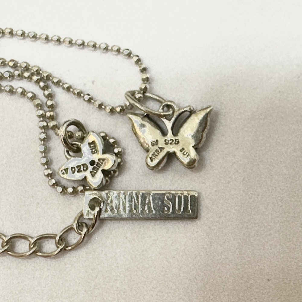 ANNA SUI安娜蘇大小鑽蝶雙墜925純銀項鍊-細節圖4